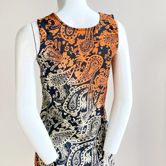 Vintage Bias Cut Paisley Print Midi Dress w Beaded Detail S - Picture 9 of 10